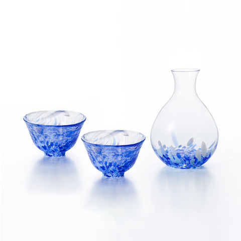 Tsugaru Handblown Ochoko Sake Cup + Carafe Set - Flow - Thumbnail 2